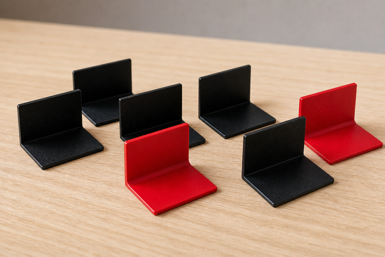 A set of red and black Apex Backstops — angled supports that hold trading cards upright